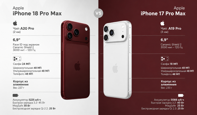 iPhone 18 Pro и iPhone 17 Pro сравнение дизайна