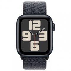 Apple Watch SE 2024, 40 мм, корпус из алюминия цвета полуночный черный, спортивный браслет темно-синего цвета, MXEA3Q