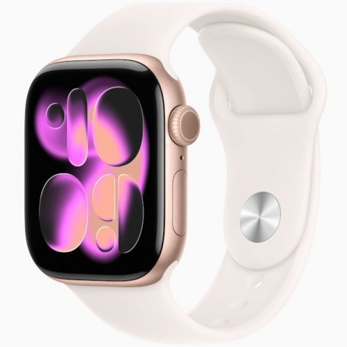 Apple Watch Series 11 GPS, 46 мм Rose Gold Aluminum Case with Light Blush Sport Band, S/M