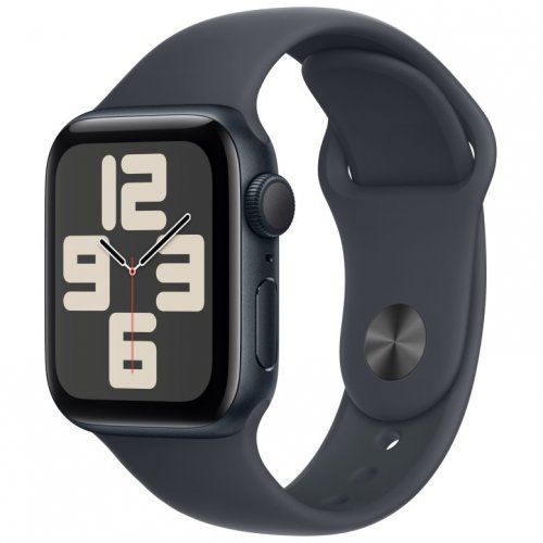 Apple Watch SE 2024, 40 мм, корпус из алюминия цвета «полуночный черный», спортивный ремешок цвета «полуночный черный» S/M, MXE73Q