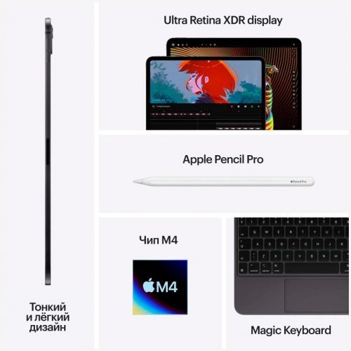 Apple iPad Pro (M4, 2024) NT 13" Wi-Fi + Cellular 2 ТБ, Black, чёрный космос