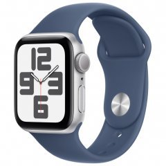 Apple Watch SE 2024, 40 мм, корпус из алюминия серебристого цвета, спортивный ремешок цвета «синий деним» M/L, MXED3Q
