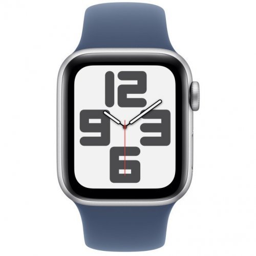 Apple Watch SE 2024, 40 мм, корпус из алюминия серебристого цвета, спортивный ремешок цвета «синий деним» M/L, MXED3Q