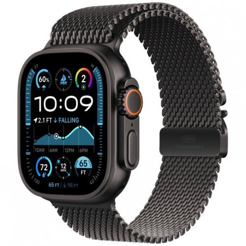 Apple Watch Ultra 2 GPS + Cellular, 49 мм, корпус из черного титана, ремешок Milanese черного цвета, размер L, MX5V3Q