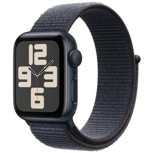 Apple Watch SE GPS + Cellular 2024, 44 мм, корпус из алюминия цвета полуночный черный, спортивный браслет темно-синего цвета, MXGN3Q