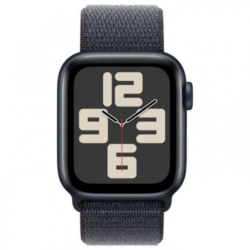 Apple Watch SE GPS + Cellular 2024, 44 мм, корпус из алюминия цвета полуночный черный, спортивный браслет темно-синего цвета, MXGN3Q
