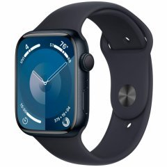 Apple Watch Series 9, 45 мм, корпус из алюминия цвета тёмная ночь, спортивный ремешок цвета тёмная ночь, размер S/M, MR993