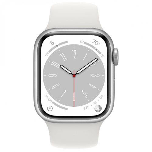 Apple Watch Series 8, 41 мм, корпус серебристый, спортивный ремешок белый, MP6K3
