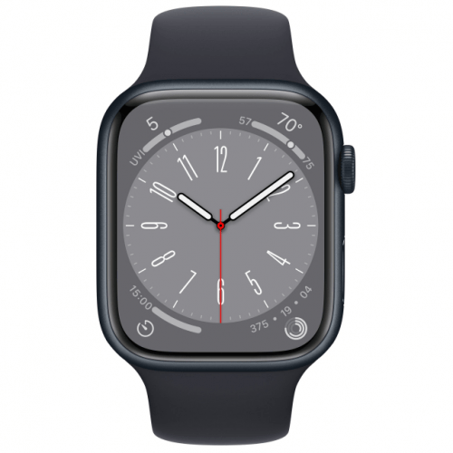Apple Watch Series 8, 45 мм, корпус тёмная ночь, ремешок тёмная ночь, размер S/M, MNUJ3