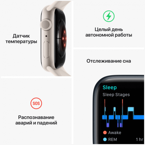 Apple Watch Series 8, 45 мм, корпус тёмная ночь, ремешок тёмная ночь, размер S/M, MNUJ3