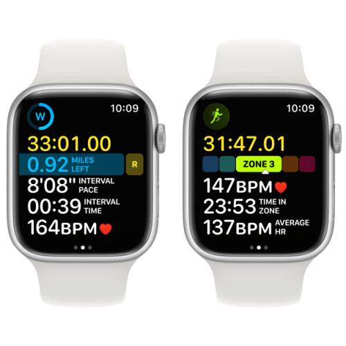 Apple Watch Series 8, 45 мм, корпус серебристый, ремешок белый, размер S/M, MP6P3