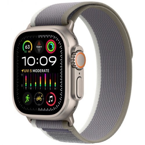 Apple Watch Ultra 2 GPS + Cellular, 49 мм, корпус из титана, ремешок Trail зеленого/серого цвета, размер M/L, MRFP3