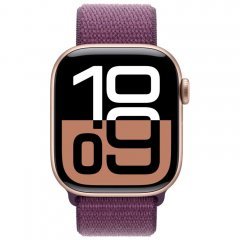 Apple Watch Series 10, 42 мм, корпус из алюминия цвета «розовое золото», спортивный браслет сливового цвета, MWWK3Q