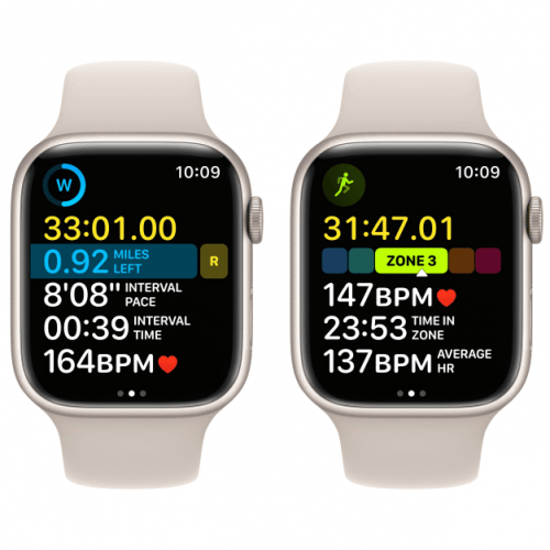 Apple Watch Series 8, 45 мм, корпус сияющая звезда, ремешок сияющая звезда, размер S/M, MNUP3