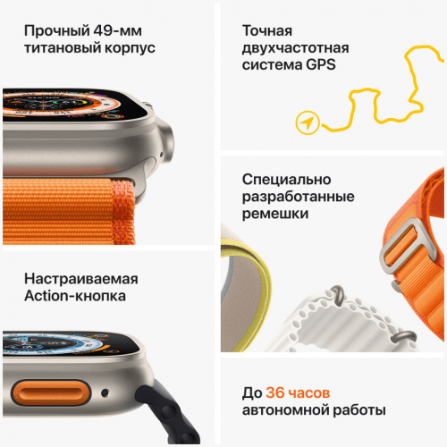 Apple Watch Ultra GPS + Cellular, 49 мм, корпус из титана, ремешок оранжевый, размер M, MQFL3