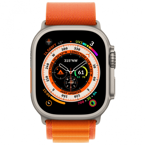 Apple Watch Ultra GPS + Cellular, 49 мм, корпус из титана, ремешок оранжевый, размер M, MQFL3