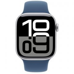 Apple Watch Series 10, 46 мм, корпус из алюминия цвета серебристый, спортивный ремешок цвета «синий деним» M/L, MWWM3Q