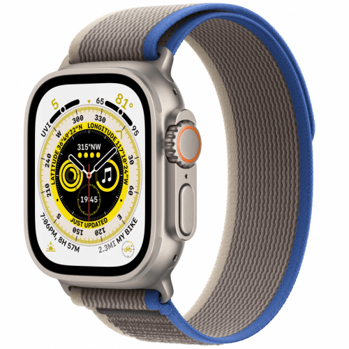 Apple Watch Ultra GPS + Cellular, 49 мм, корпус из титана, ремешок синий/серый, размер M/L, MQFV3