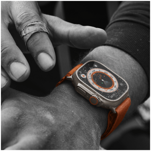 Apple Watch Ultra GPS + Cellular, 49 мм, корпус из титана, ремешок синий/серый, размер M/L, MQFV3