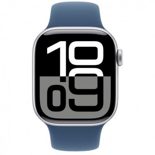 Apple Watch Series 10 GPS + Cellular, 42 мм, корпус из алюминия цвета серебристый, спортивный ремешок цвета «синий деним» S/M, MWX33Q