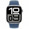 Apple Watch Series 10 GPS + Cellular, 42 мм, корпус из алюминия цвета серебристый, спортивный ремешок цвета «синий деним» S/M, MWX33Q