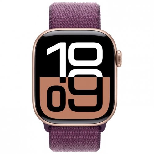 Apple Watch Series 10 GPS + Cellular, 42 мм, корпус из алюминия цвета «розовое золото», спортивный браслет сливового цвета, MWXC3Q