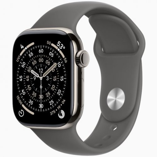 Apple Watch Series 11 GPS + Cellular, 42 мм Natural Titanium Case with Stone Gray Sport Band, M/L