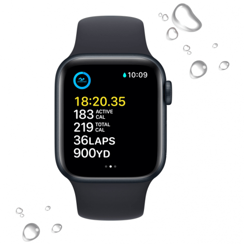 Apple Watch SE 2023, 40 мм, корпус из алюминия цвета тёмная ночь, спортивный ремешок цвета тёмная ночь M/L, MR9Y3