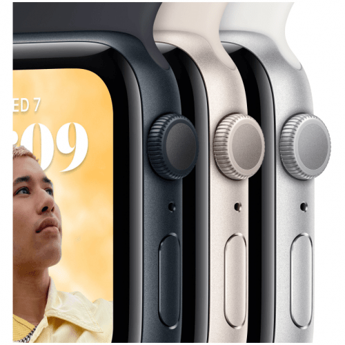 Apple Watch SE 2023, 40 мм, корпус из алюминия цвета тёмная ночь, спортивный ремешок цвета тёмная ночь S/M, MR9X3