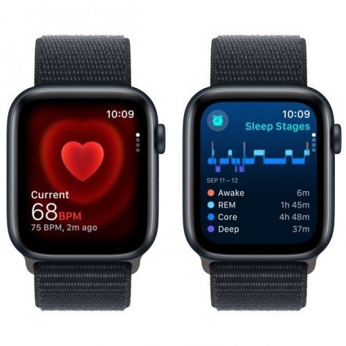 Apple Watch SE 2023, 40 мм, корпус из алюминия цвета тёмная ночь, спортивный браслет цвета тёмная ночь, MRE03