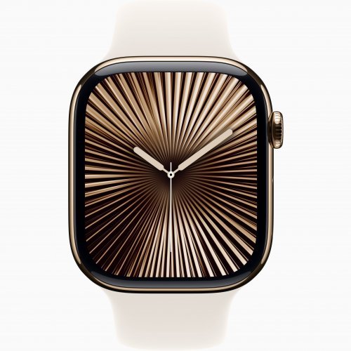 Apple Watch Series 10 GPS + Cellular, 46 мм Gold Titanium Case with Starlight Sport Band, S/M, MWYX3Q