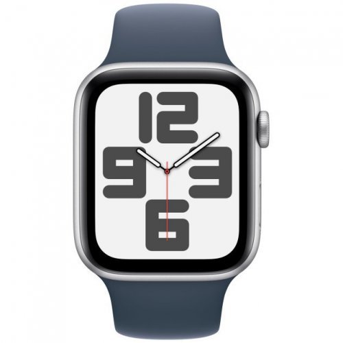 Apple Watch SE 2023, 40 мм, корпус из алюминия серебристого цвета, спортивный ремешок цвета грозовой синий, размер S/M, MRE13
