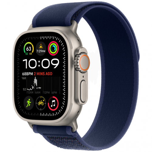 Apple Watch Ultra 2 GPS + Cellular, 49 мм, корпус из бежевого титана, ремешок Trail голубого цвета, размер S/M, MX4J3Q